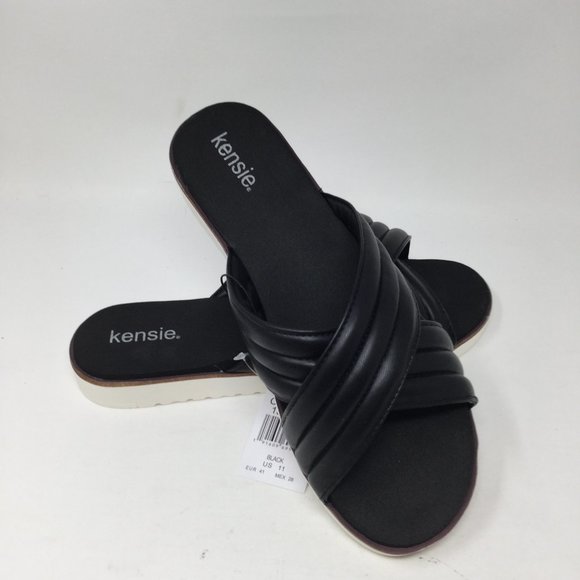 Kensie Dream Womens Size 11, Cross Band Sandal, Black Slide Slip On NEW - Picture 1 of 15